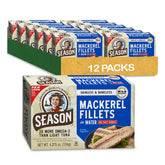 Season Mackerel in Water skinless boneless fillets, convenient protein source.