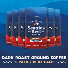 Henry's Blend 6x12 oz bags on pantry shelf for everyday brews
