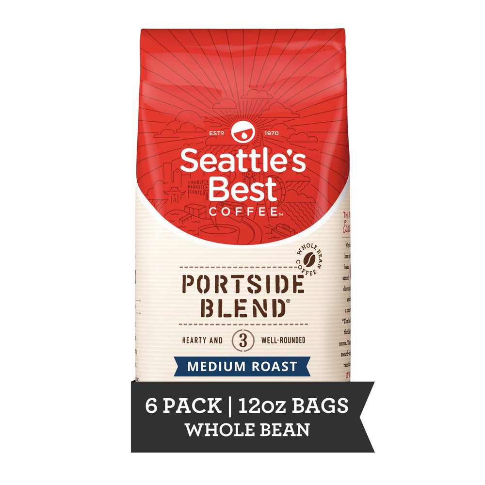 Seattle's Best Portside Blend 6x12oz whole beans for consistent at-home brew.