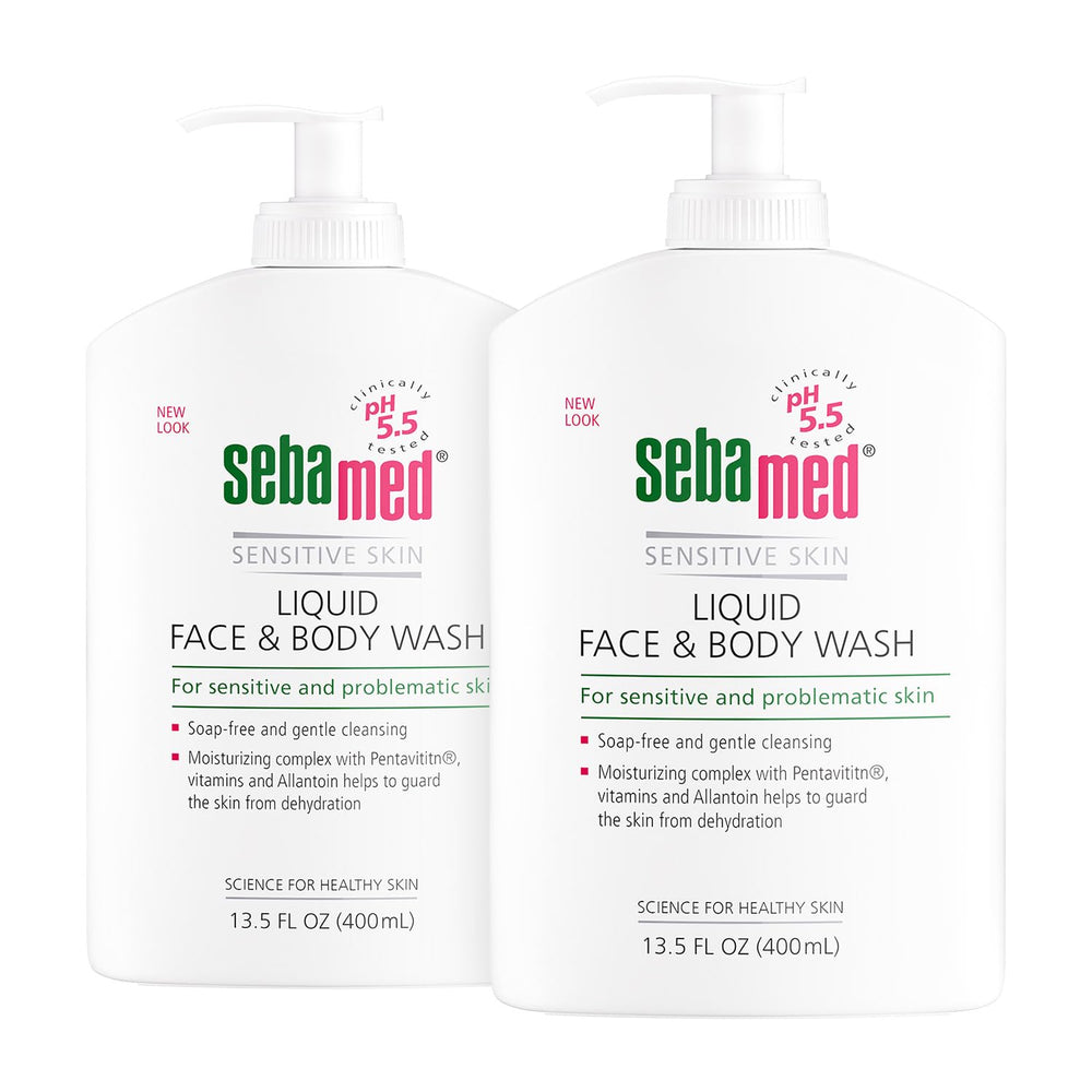 SEBAMED liquid face and body wash pump bottle offers gentle daily cleansing.