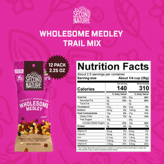 Second Nature Wholesome Medley Trail Mix almonds and cherries close-up for energy on the go.
