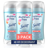 Secret aluminum free deodorant rose bottle shows fresh scent and protection.