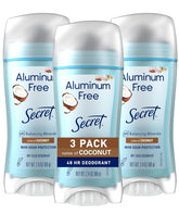 Secret aluminum-free deodorant bottle front showing aluminum-free protection for daily wear