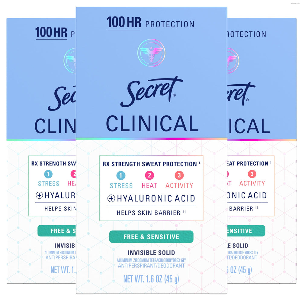 Secret Clinical Strength unscented pack of three showing convenient, long-lasting protection.