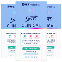 Secret Clinical Strength unscented pack of three showing convenient, long-lasting protection.