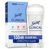Secret Clinical Strength bottle showing clear gel formula for all-day dryness