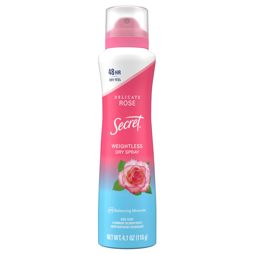 Secret Dry Spray bottle shown for everyday wear and 48-hour protection.