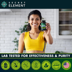 Secret Element Citrus Bergamot 1000mg bottle label highlights vegan, non-GMO ingredients.