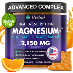 Secret Element magnesium glycinate gummies bottle front—high-absorption formula for daily wellness.