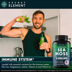 Secret Element Sea Moss Capsules packaging highlights Irish sea moss for everyday vitality