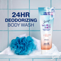 Secret Feminine Wash label close-up shows pH-balanced formula.