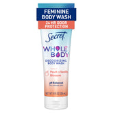 Secret Feminine Wash Peach & Vanilla bottle on shelf for all-day freshness.