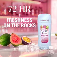Secret Fresh antiperspirant Berry Passionate texture swatch highlights smooth invisible solid