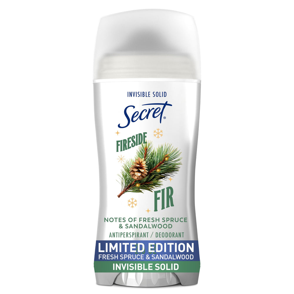 Secret Fresh Holiday bottle close-up showing long lasting odor protection