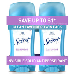 Secret invisible solid Clean Lavender bottle for daylong discreet protection.