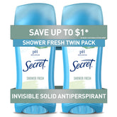 Secret Invisible Solid Shower Fresh pack shows all-day freshness.