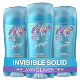 Secret Lavender invisible solid 3-pack front view highlighting packaging and freshness.