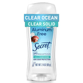 Secret ocean scent clear solid deodorant bottle shows transparent protection.