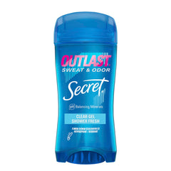 Secret Outlast clear gel bottle shows long-lasting protection without staining clothing