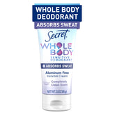 Secret Whole Body Dry Feel Cream bottle front with aluminum-free formula for odor protection