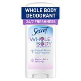 Secret Whole Body Deodorant Stick unopened showcases lilac and waterlily scent for fresh start