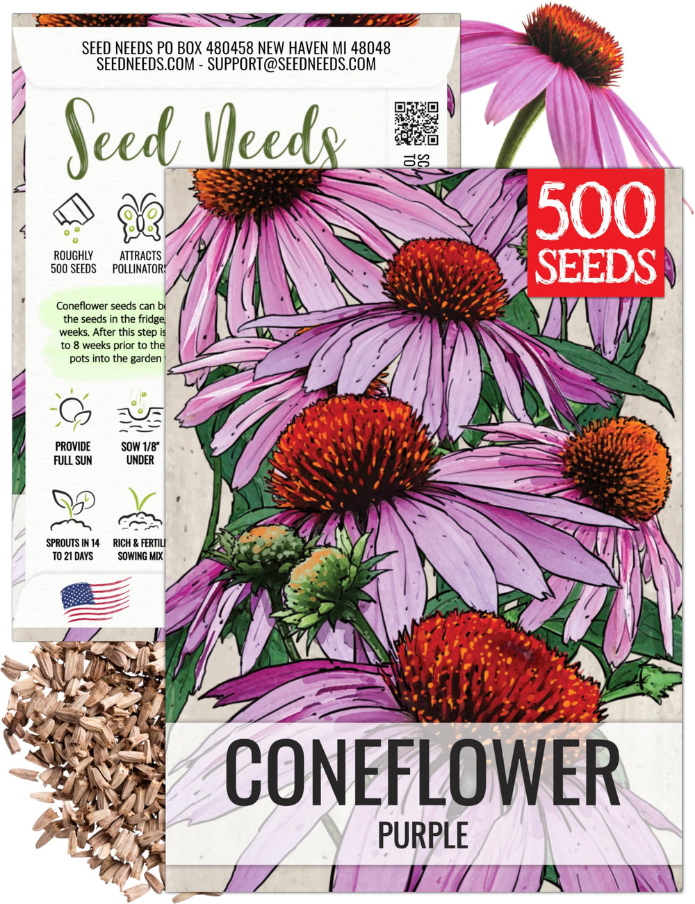Seed Needs coneflower seeds purple echinacea ready for butterfly-friendly garden