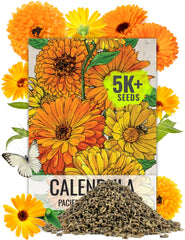 Seed Needs Pacific Beauty Mix calendula seeds in pouch ready for sowing.