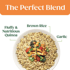 SEEDS OF CHANGE quinoa and brown rice with garlic served in a bowl, ideal side dish.