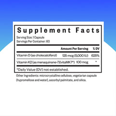 Close-up of Seeking Health D3 and K2 capsules, vegetarian formula for daily support.