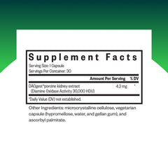 Seeking Health DAO Enzyme bottle label detailing ingredients and allergen-free status