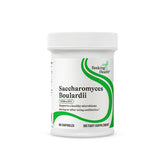 Seeking Health Saccharomyces boulardii bottle front supports on-the-go digestive balance.