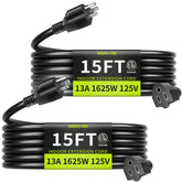 Seeklyze 16/3 black 15ft extension cord two-pack for versatile indoor power.