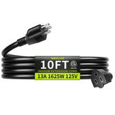 Seeklyze 16/3 black extension cord 10 ft plug-end powering indoor devices
