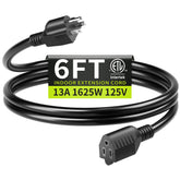 Seeklyze 16/3 black extension cord plugged into wall outlet for reliable power