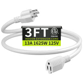 Seeklyze 16/3 white extension cord 3 ft powering laptops and small devices.