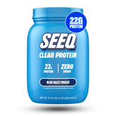 SEEQ Clear Blue Razz Freeze tub showing refreshing post-workout protein option