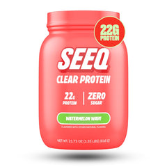 SEEQ Clear Whey Isolate Watermelon Wave bottle pour for a refreshing post-workout sip