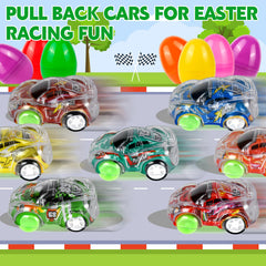 Durable Seifar eggs and cars with smooth edges and simple pull-back action.