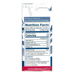 SEL DES ALPES iodized fine salt kitchen top view highlights clean, versatile flavor enhancer.
