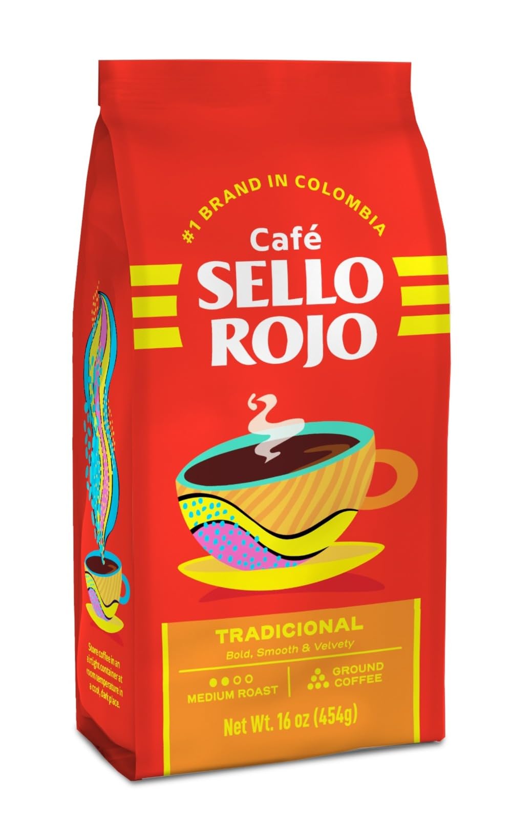 Sello Rojo Traditional medium roast coffee front package, ideal for everyday mornings.