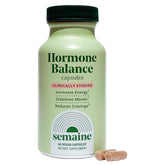 Semaine Hormone Balance bottle close-up showing vegan capsules for daily wellness and mood support.