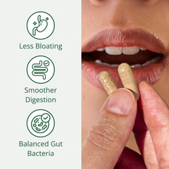 Close-up of Semaine capsules highlighting convenient daily digestive support.