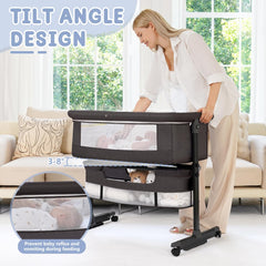 Semphis adjustable-height bassinet aligned with the bed for comfort.
