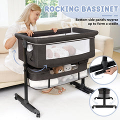 Semphis bassinet with wheels and a storage basket for mobility.