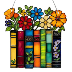 Sensemory book lovers ornament close-up; clear acrylic finish enhances bookshelf display.