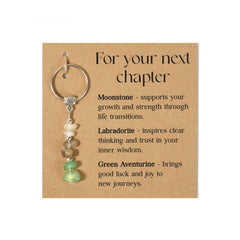 Sensemory Moonstone keychain with luminous shimmer for calm confidence on the go.