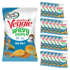 Sensible Portions Garden Veggie Wavy Chips sea salt 1oz bag front for on-the-go snack.
