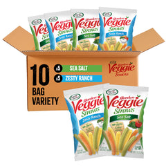 Sensible Portions Veggie Straws Sea Salt bag for on-the-go snacking.