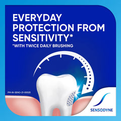 Brushing action with Sensodyne Fresh Mint toothpaste on a toothbrush.