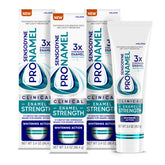 Sensodyne Pronamel clinical enamel strength toothpaste tube highlights whitening action for brighter teeth